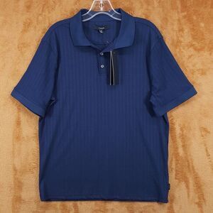 TAHARI Polo Shirt Mens Medium Navy Ribbed Short Sleeve Stretch Knit